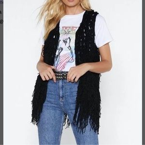 Ppla Black Boho Hippie festival western Flounder Fringe Crochet Vest Size M